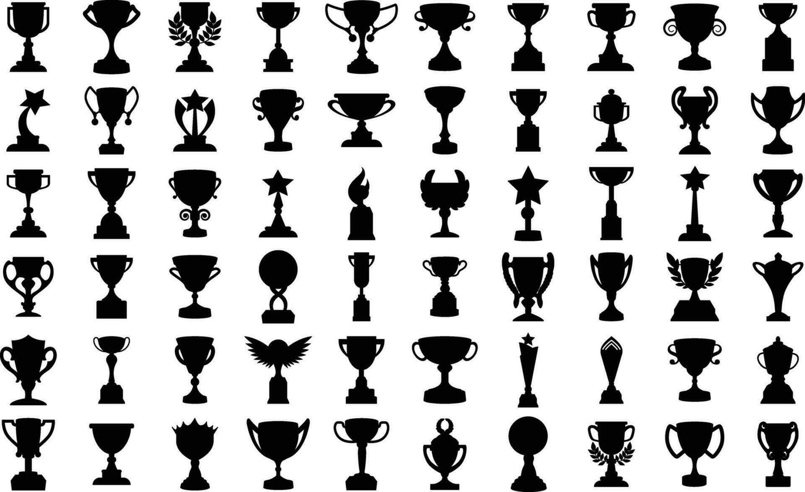 Set of trophy cup silhouettes. Isolated vector illustrations on white background