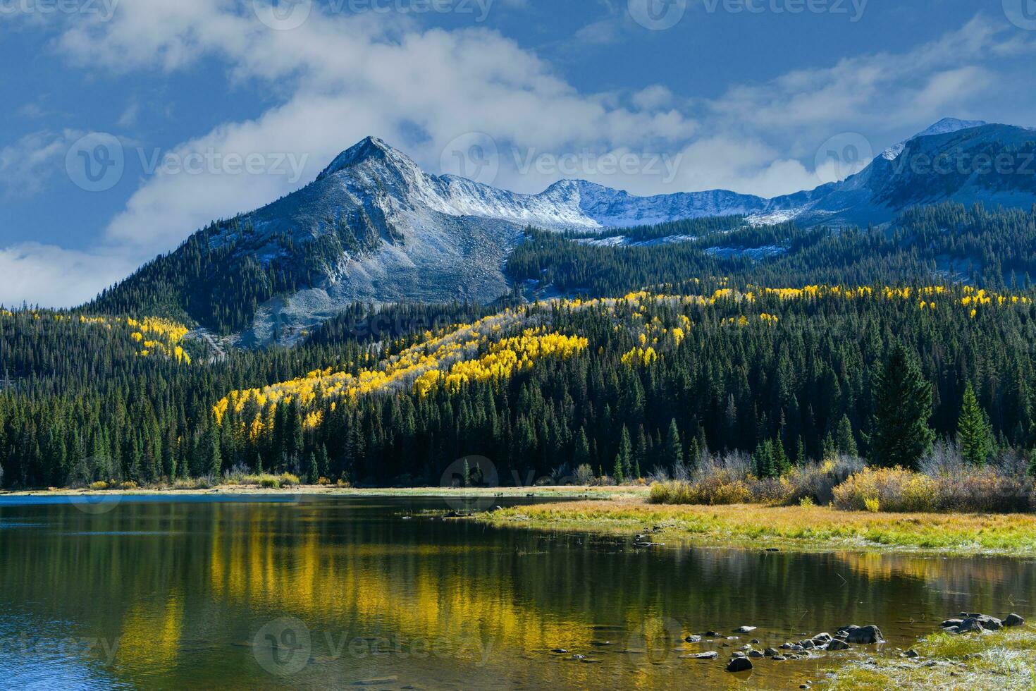 Autumn foliage on Lost Lake at Kebler Pass, Colorado. photo