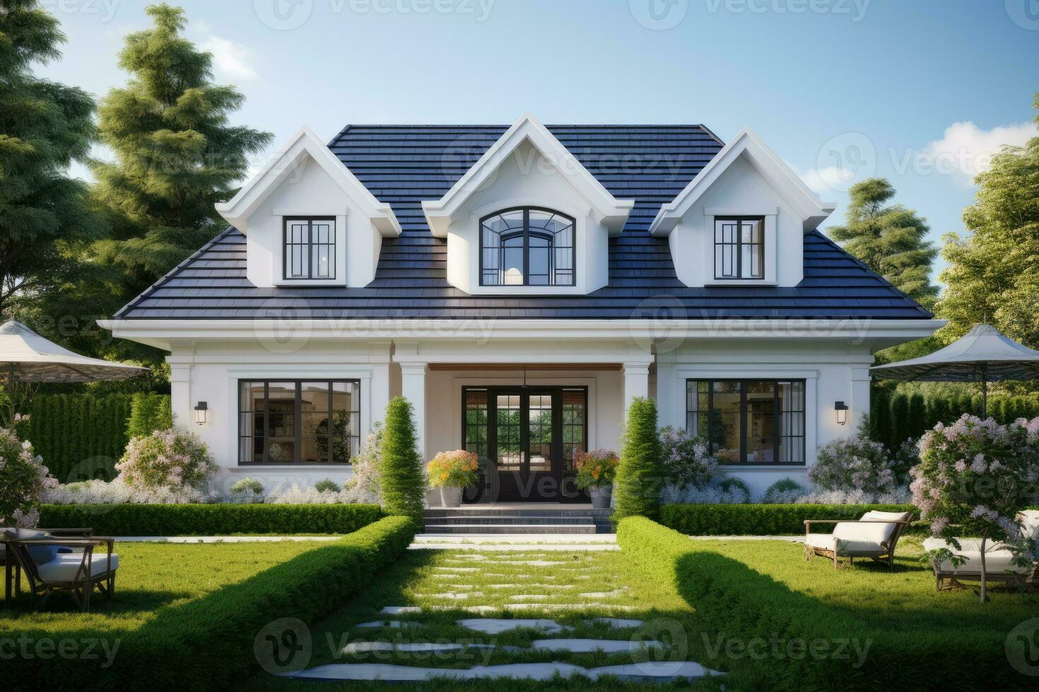 AI generated Preparing home to sell. country type house. front view. real estate. luxury house photo