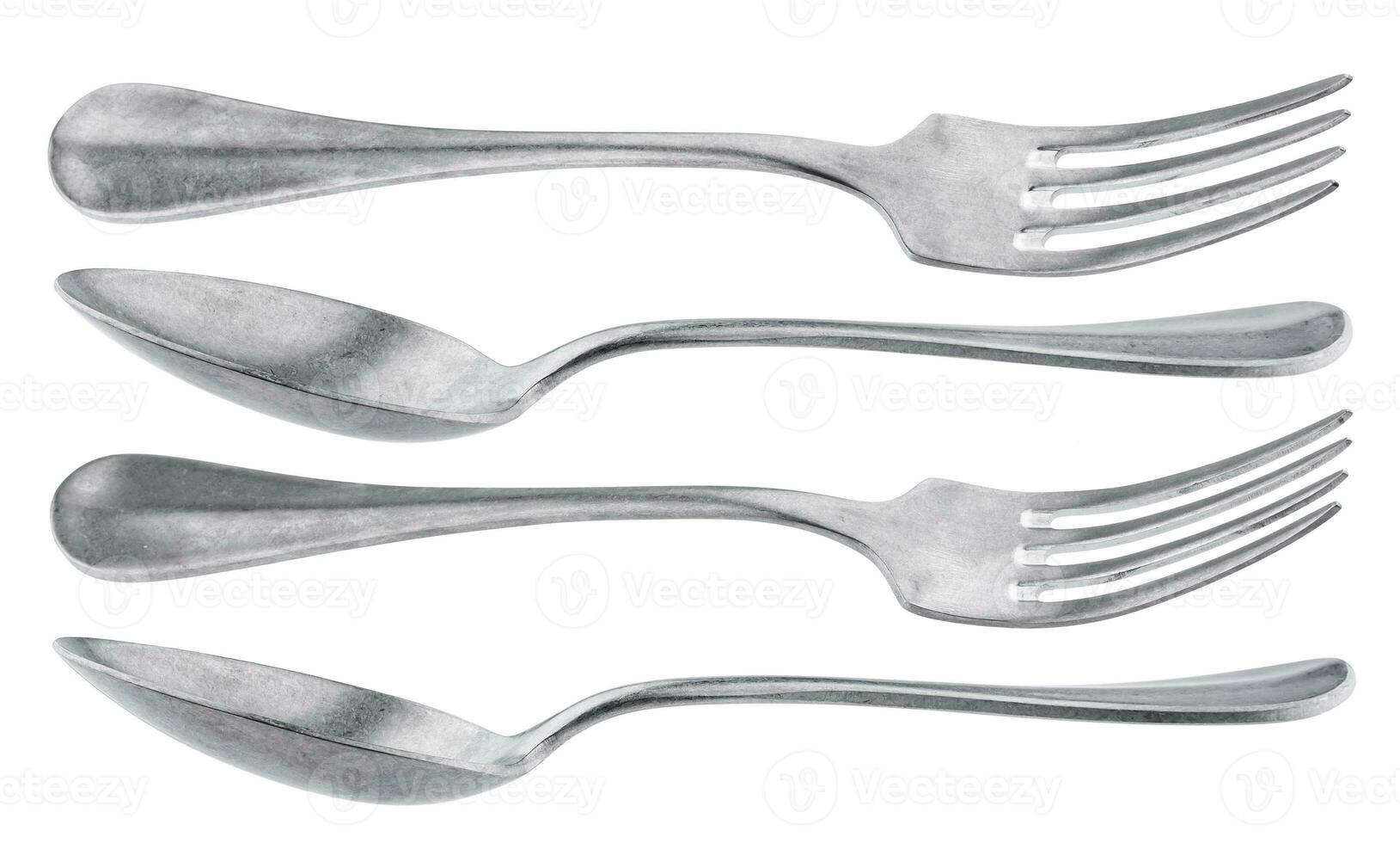 Metal spoon and fork isolated on white background photo