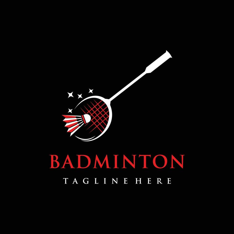 Badminton club logo design template isolated on black background Premium Vector