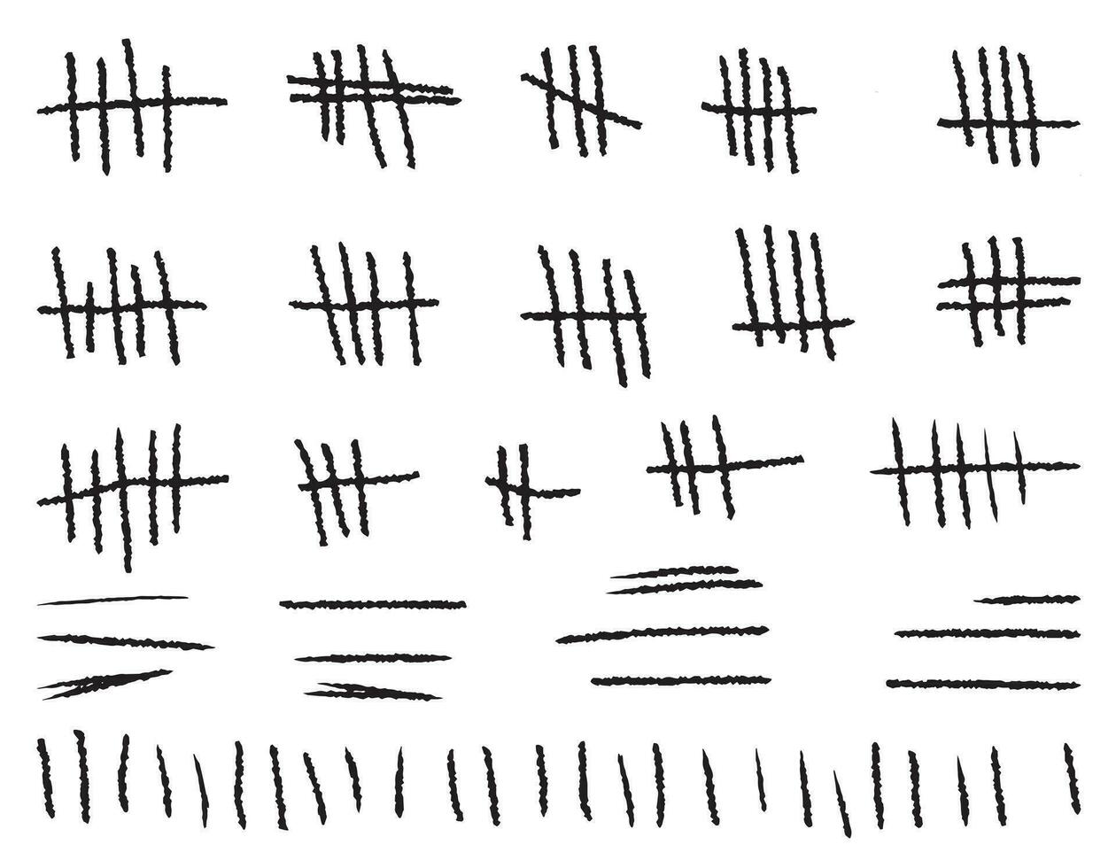 A set of strokes, a count of marks is counted. Chalk on a white background sticks the line counter on the wall. vector