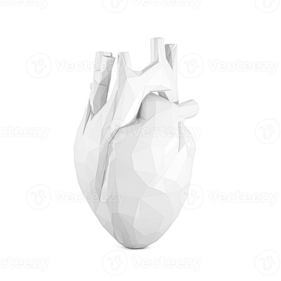 White Abstract Human Heart with Faceted Low-Poly Geometry Effect. 3d Rendering photo