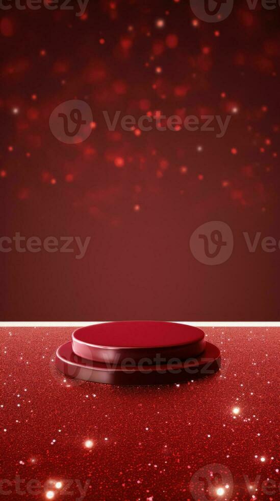 AI generated Crimson Velvet Christmas Background with a Minimalist Porcelain Podium Mockup photo