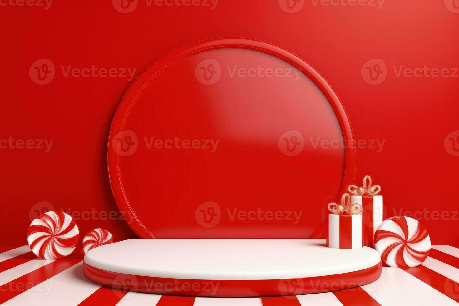 AI generated Crimson Velvet Christmas Background with a Minimalist Porcelain Podium Mockup photo