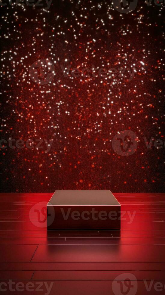 AI generated Crimson Velvet Christmas Background with a Minimalist Porcelain Podium Mockup photo