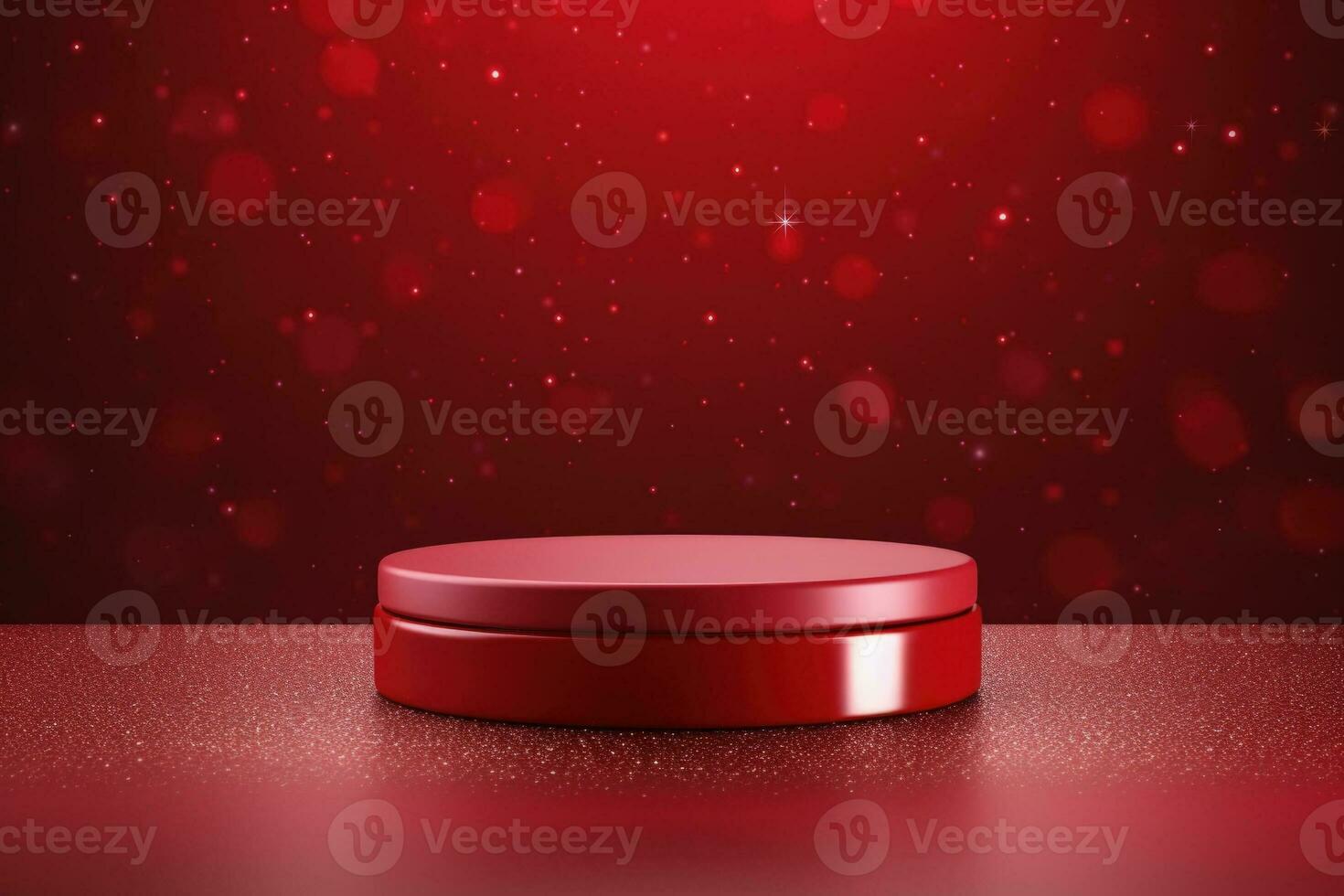 AI generated Crimson Velvet Christmas Background with a Minimalist Porcelain Podium Mockup photo