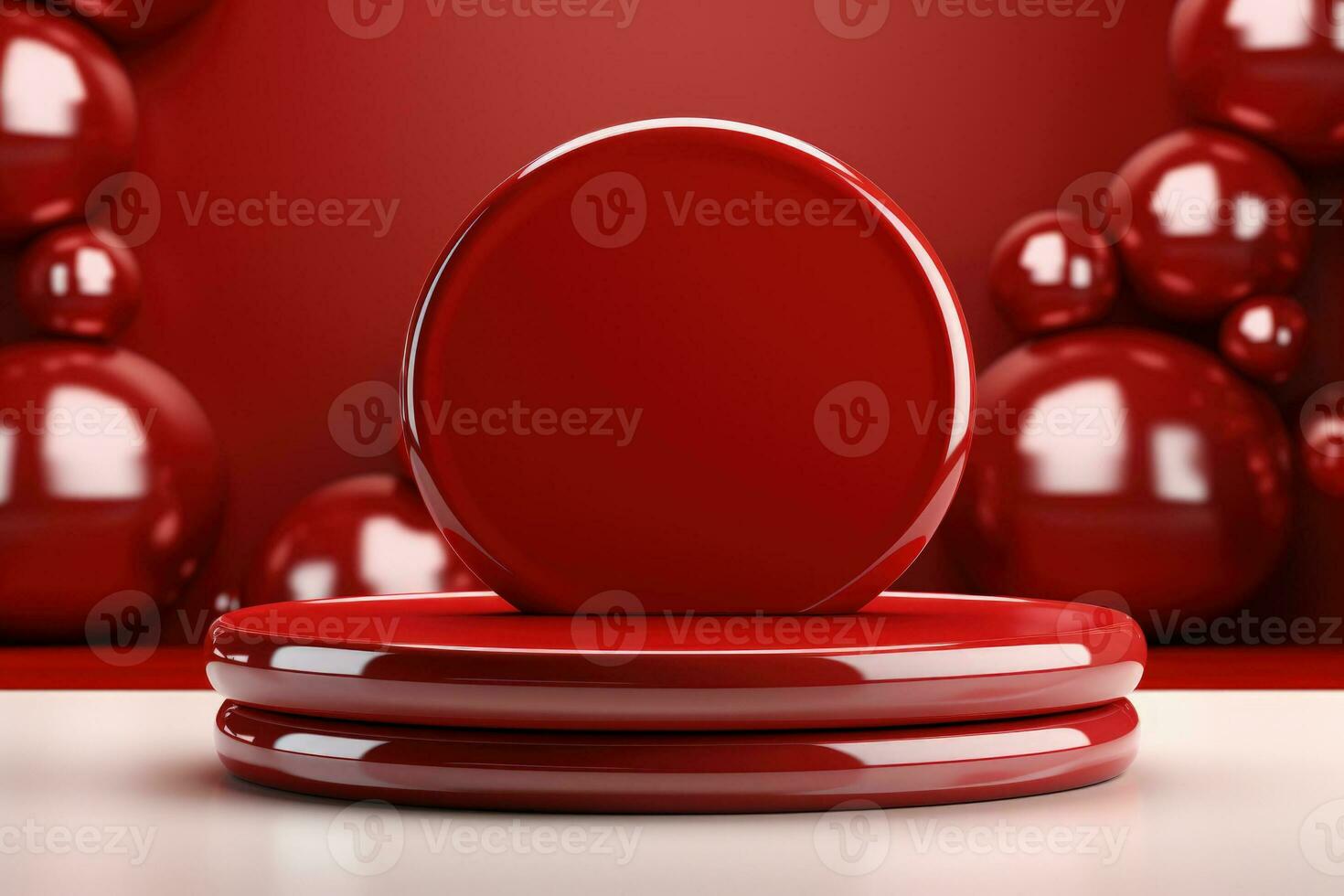 AI generated Crimson Velvet Christmas Background with a Minimalist Porcelain Podium Mockup photo