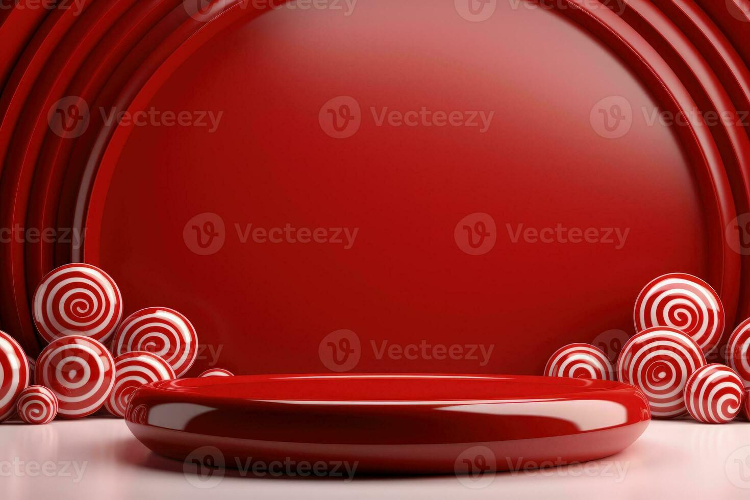 AI generated Crimson Velvet Christmas Background with a Minimalist Porcelain Podium Mockup photo