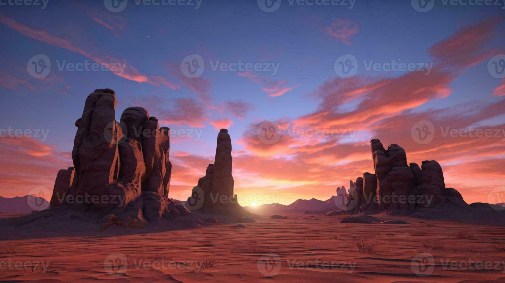 AI generated a desert landscape with a sunset photo