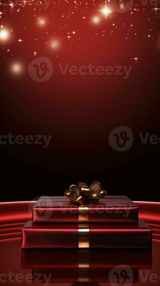 AI generated Crimson Velvet Christmas Background with a Minimalist Porcelain Podium Mockup photo