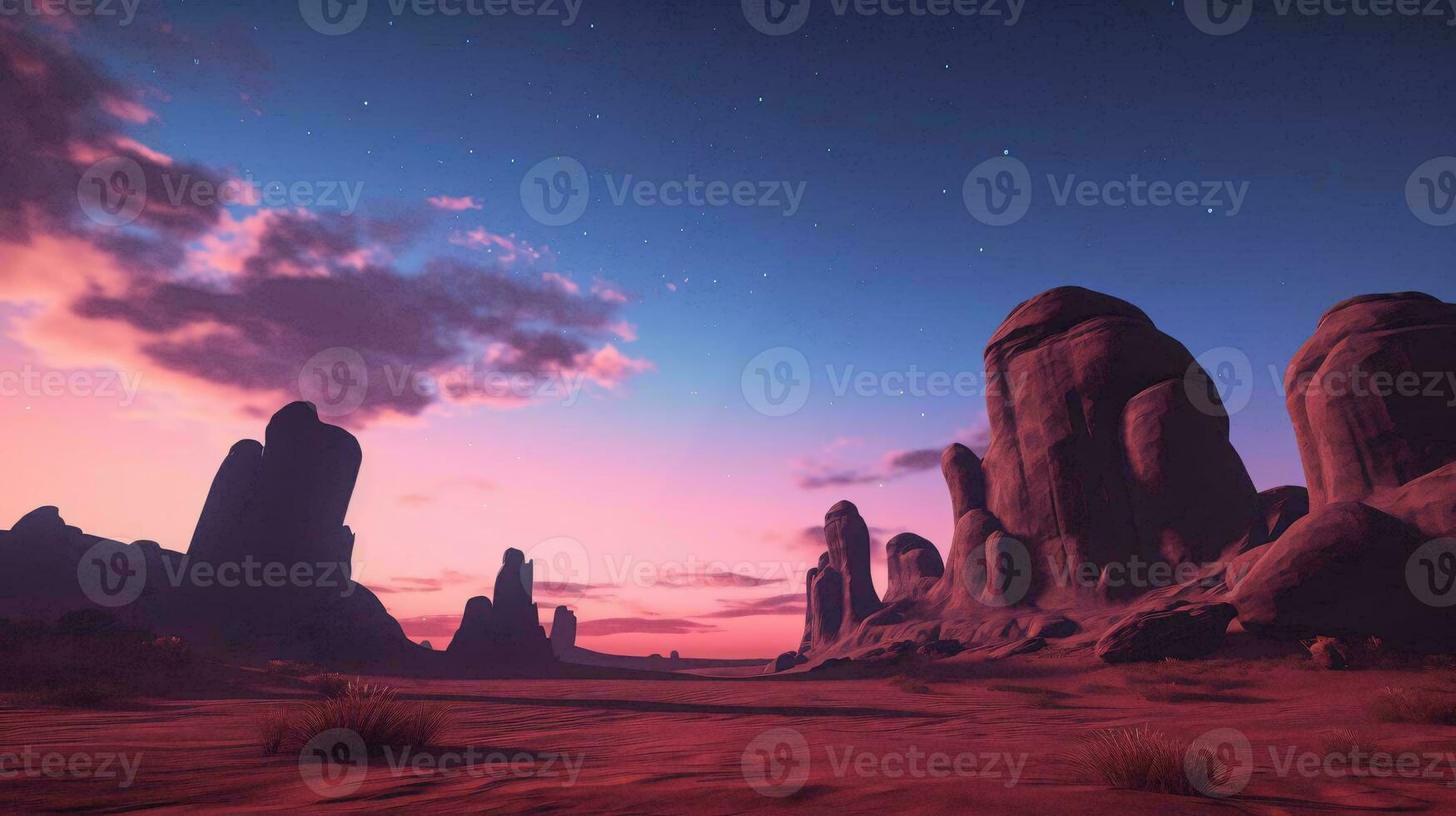 AI generated a desert landscape with a sunset photo