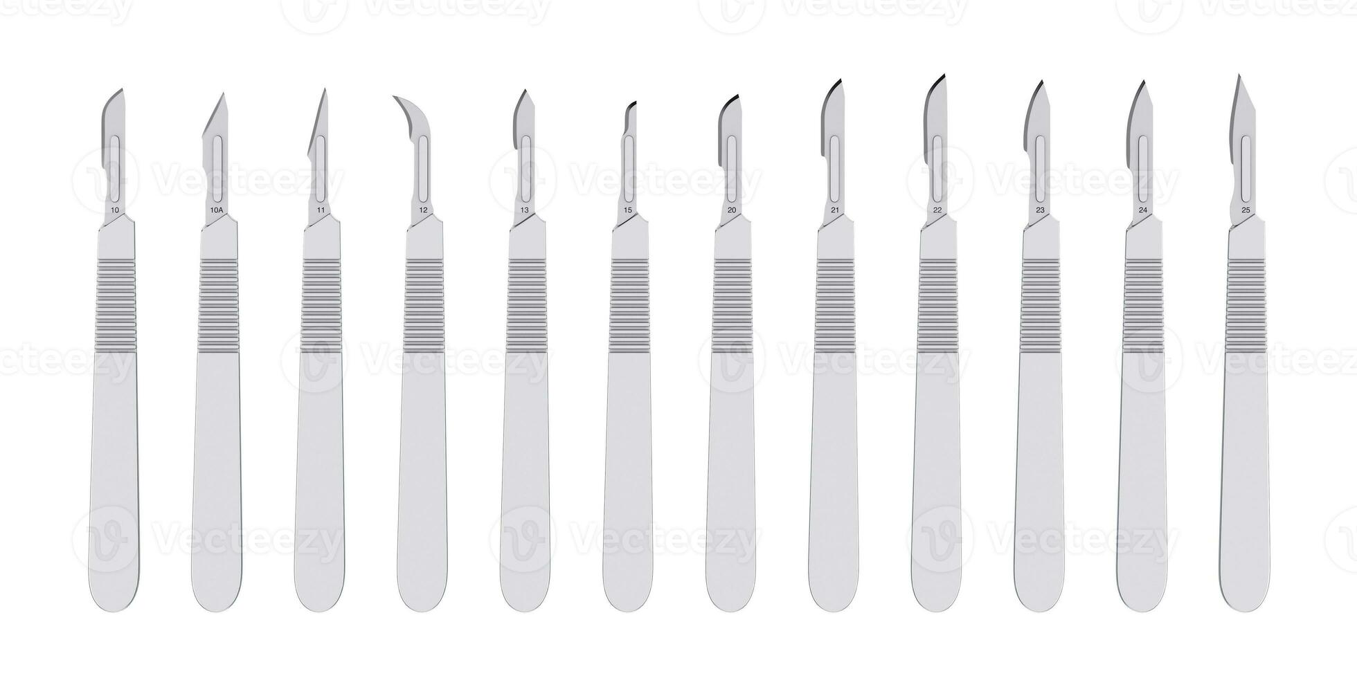 Set of Hygienic Surgical Scalpel Blades Bisturi. 3d Rendering photo
