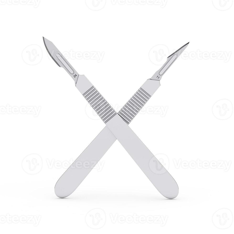 Surgical Stainless Steel Metal Scalpels. 3d Rendering photo