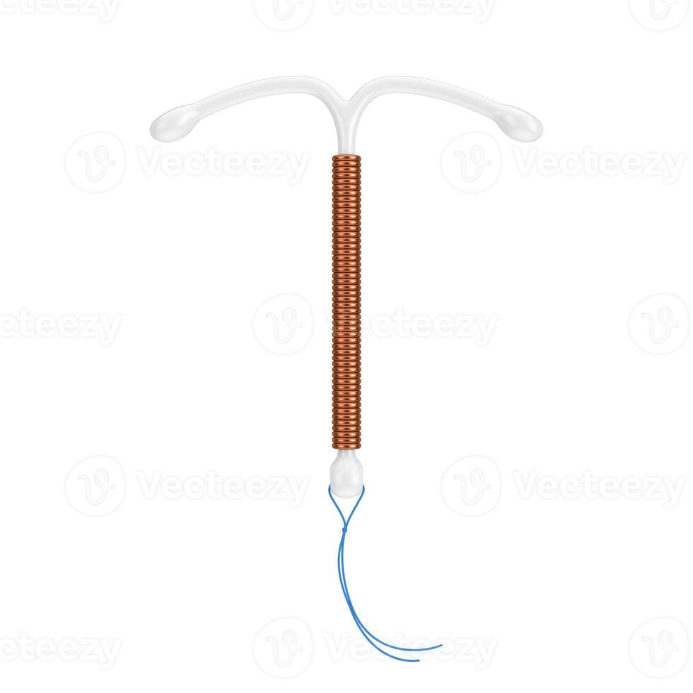 Birth Control Concept. T Shape IUD Copper Intrauterine Device. 3d Rendering photo