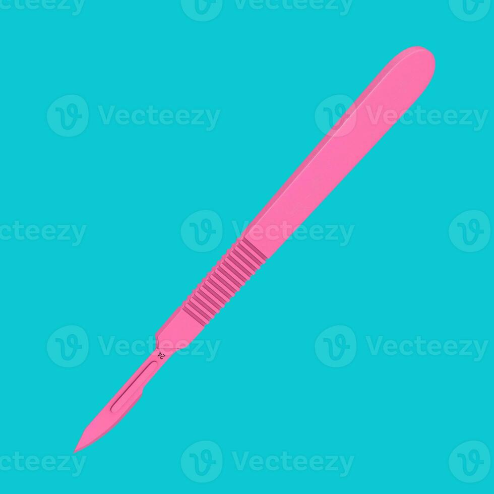 Pink Surgical Stainless Steel Metal Scalpel in Duotone Style. 3d Rendering photo