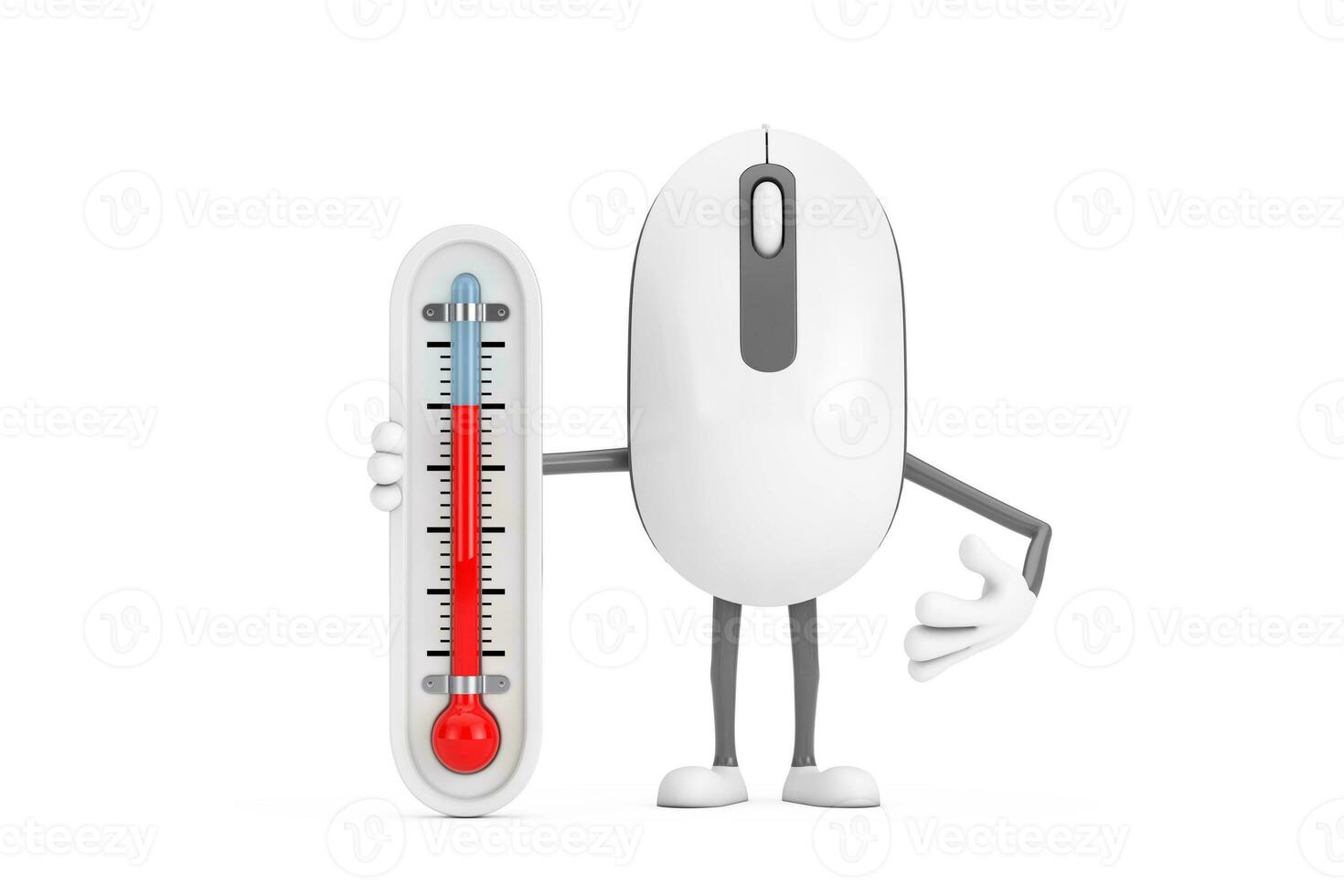 Computer Mouse Cartoon Person Character Mascot with Outdoor Thermometer. 3d Rendering photo