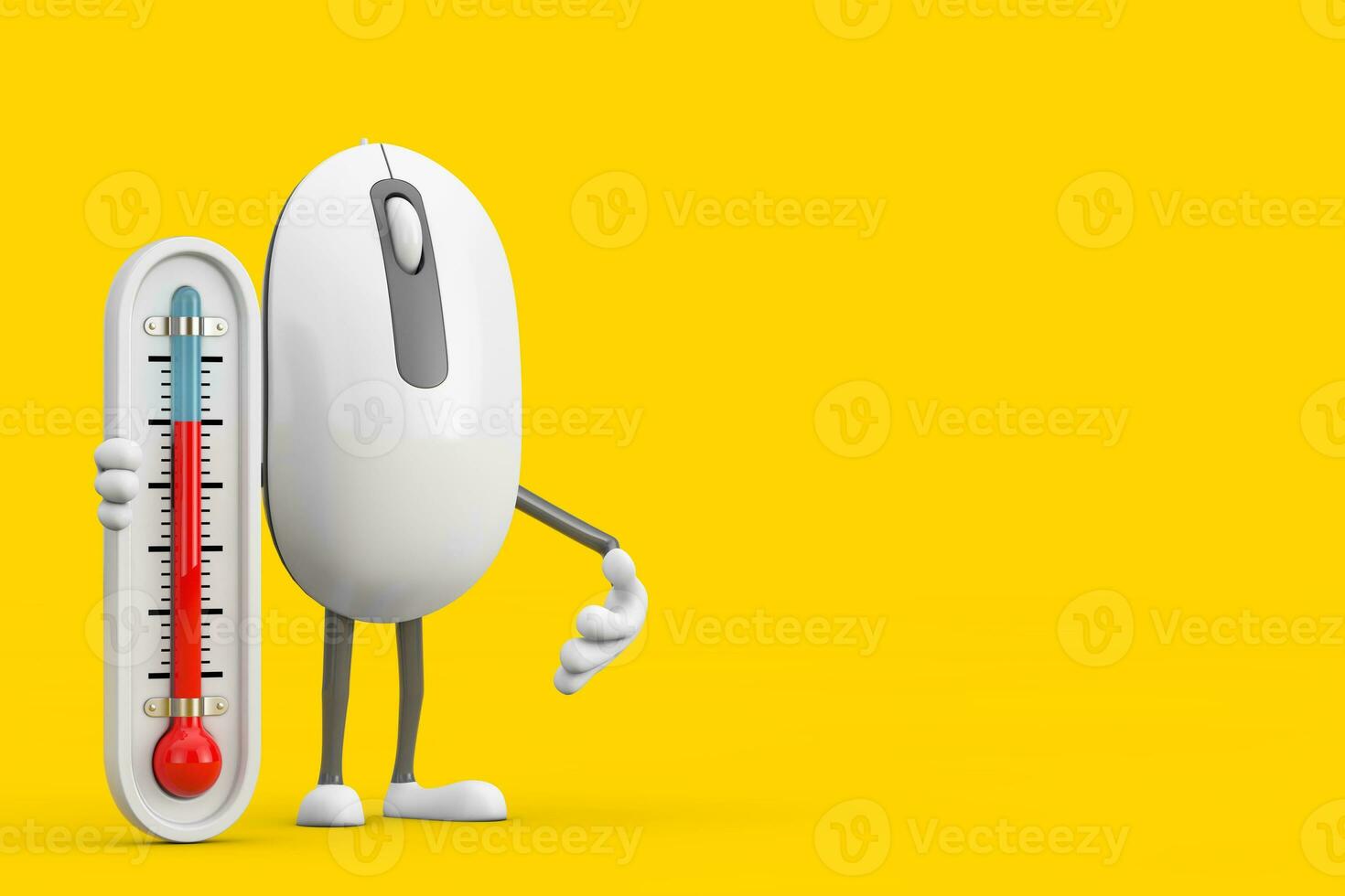 Computer Mouse Cartoon Person Character Mascot with Outdoor Thermometer. 3d Rendering photo