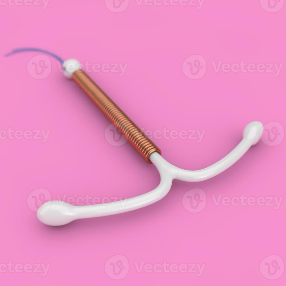 Birth Control Concept. T Shape IUD Copper Intrauterine Device. 3d Rendering photo