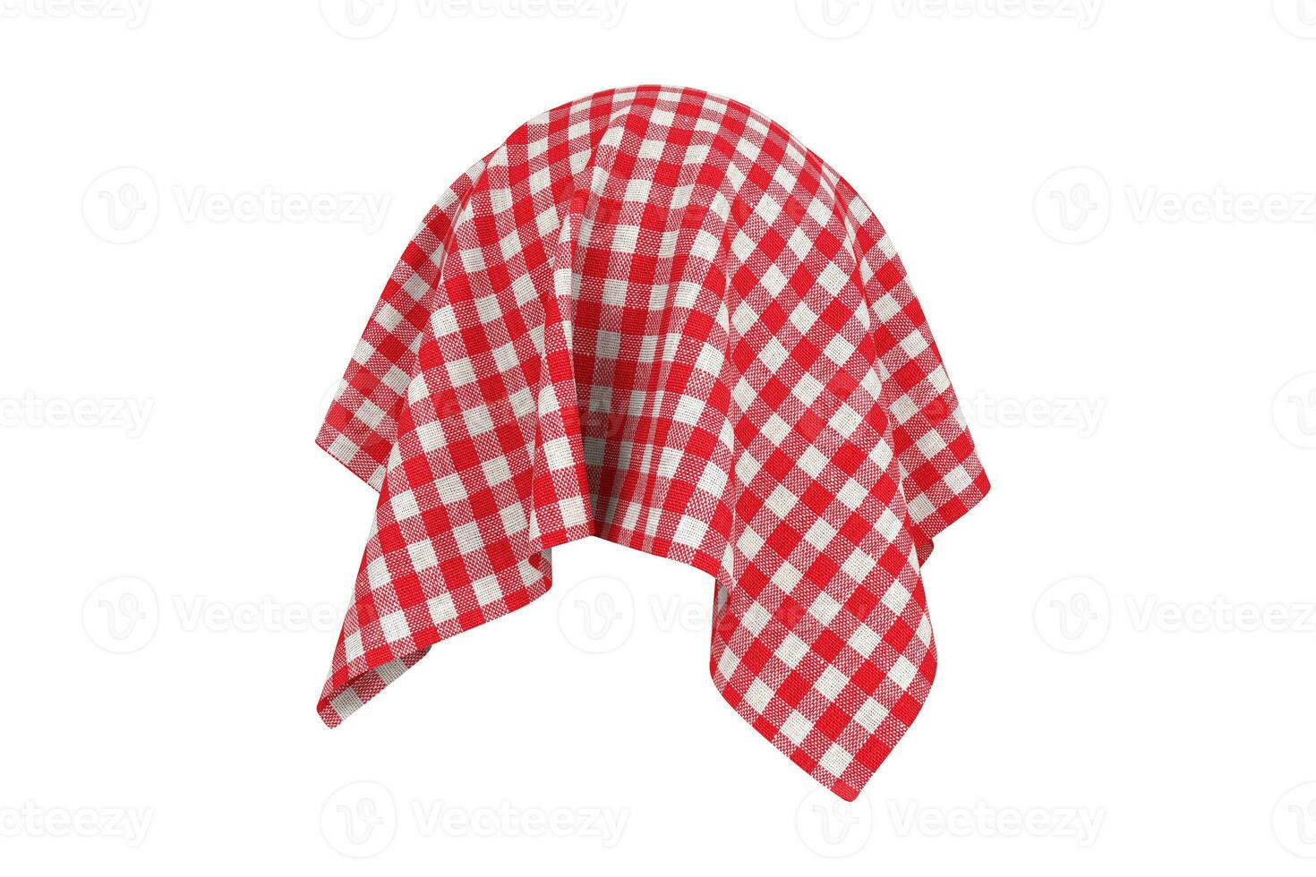 Surprise, Award or Prize Concept. Hidden Object Covered with Red Checkered Tablecloth Texture Fabric. 3d Rendering photo