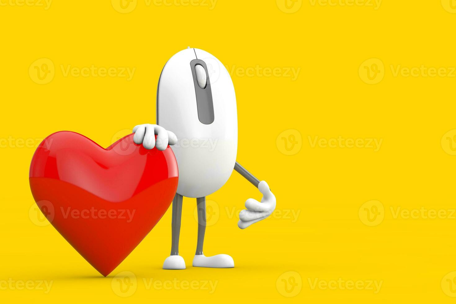 Computer Mouse Cartoon Person Character Mascot with Red Heart. 3d Rendering photo