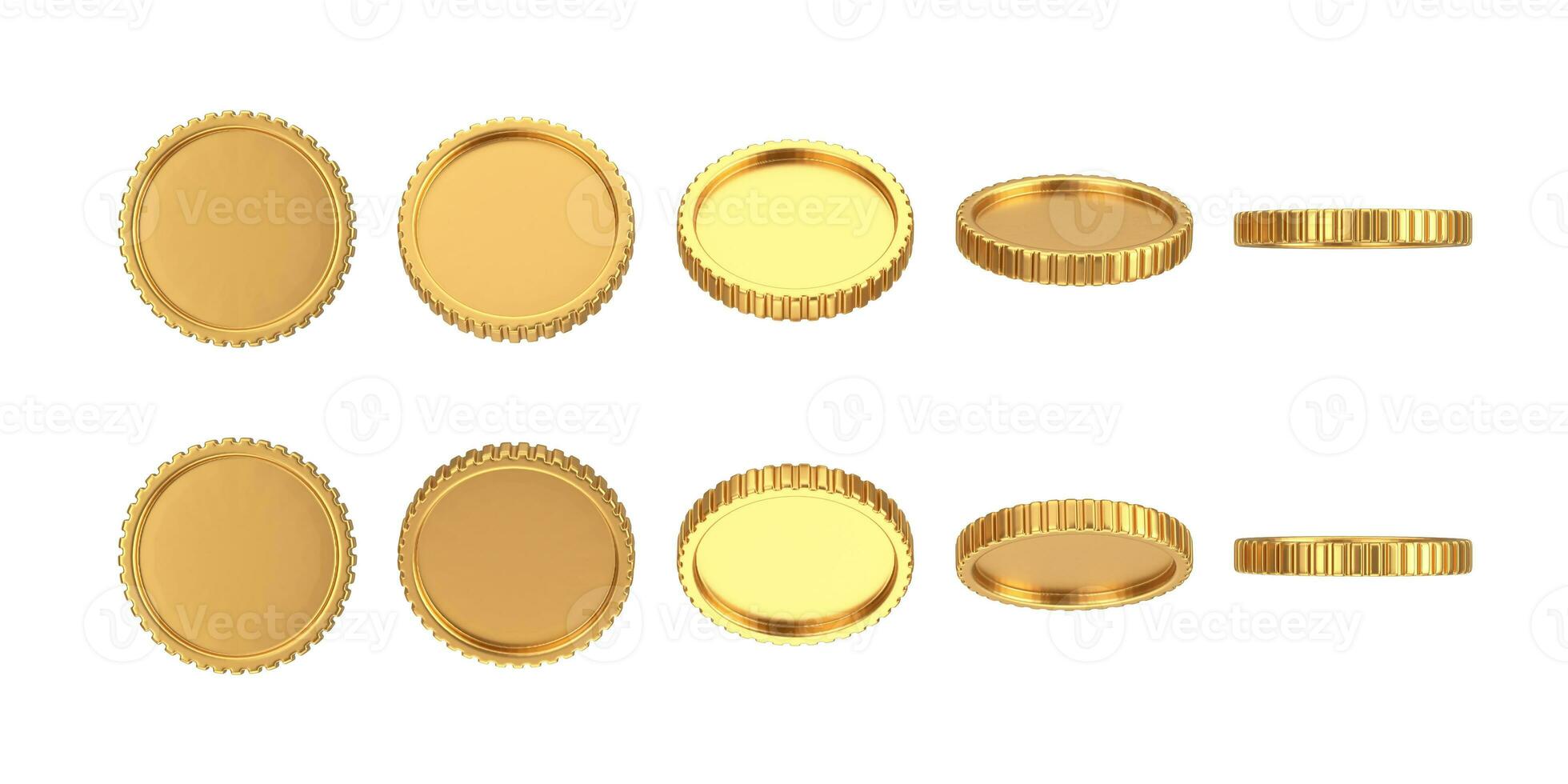 Abstract Cartoon Golden Blank Coin Web Icon Sign in Different Position. 3d Rendering photo