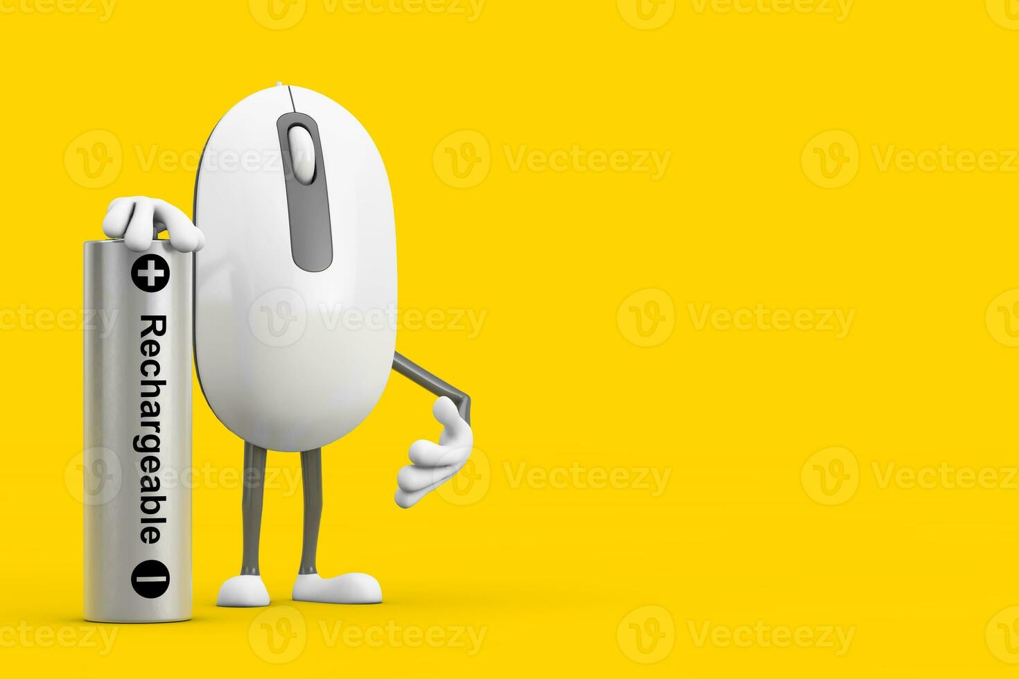 Computer Mouse Cartoon Person Character Mascot with Rechargeable Battery. 3d Rendering photo