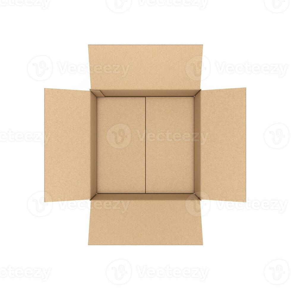 Empty Opened Cardboard Box Top View. 3d Rendering photo