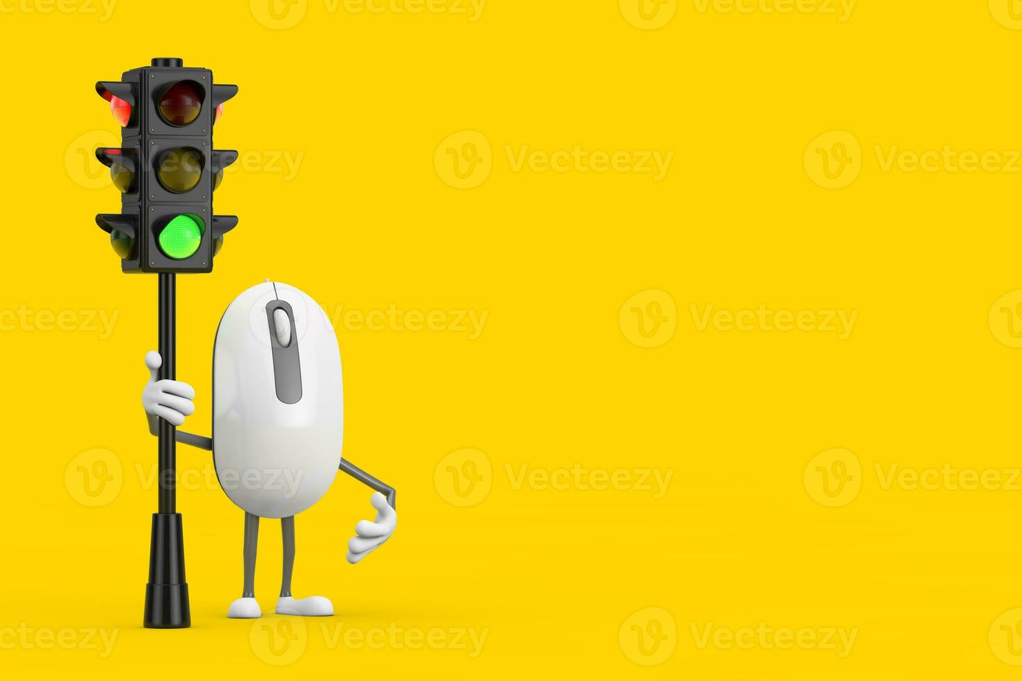 Computer Mouse Cartoon Person Character Mascot with Traffic Green Light. 3d Rendering photo