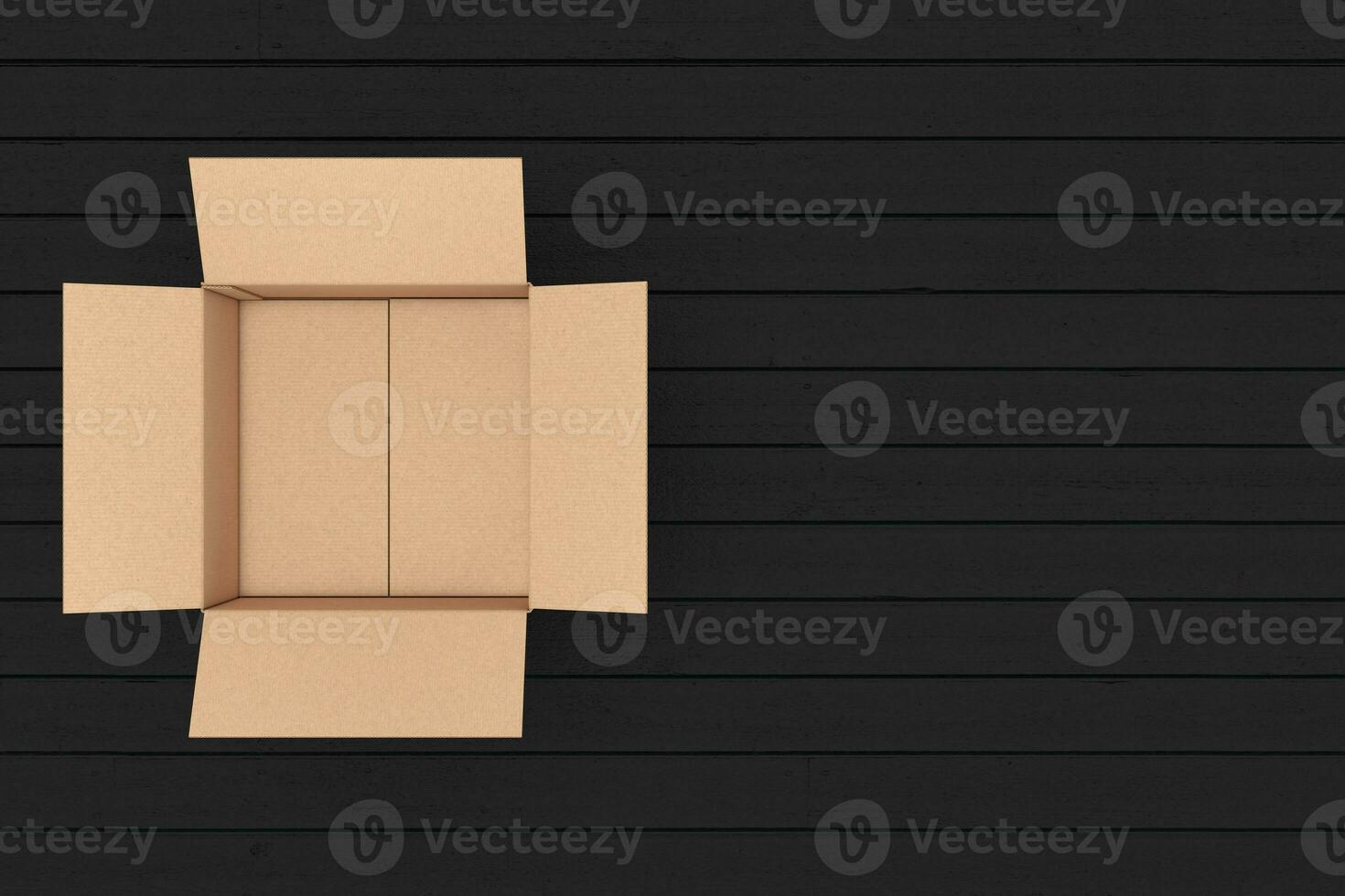 Empty Opened Cardboard Box Top View. 3d Rendering photo