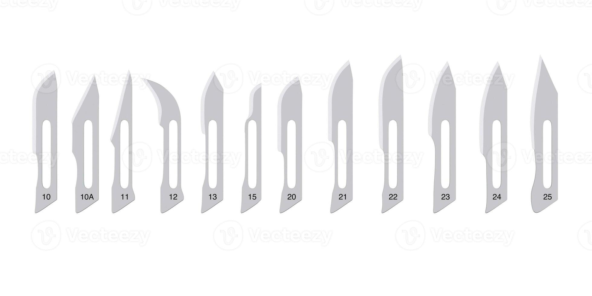 Set of Hygienic Surgical Scalpel Blades Bisturi. 3d Rendering photo