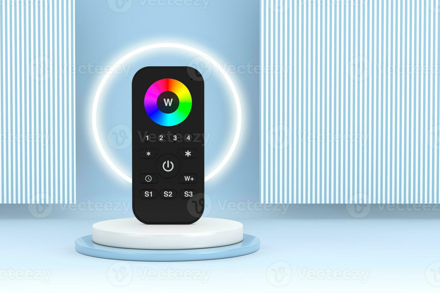 Infrared Remote Lighting Control for RGB Led Lamp or RGB Strip on top of Product Presentation Stage or Pedestal. 3d Rendering photo