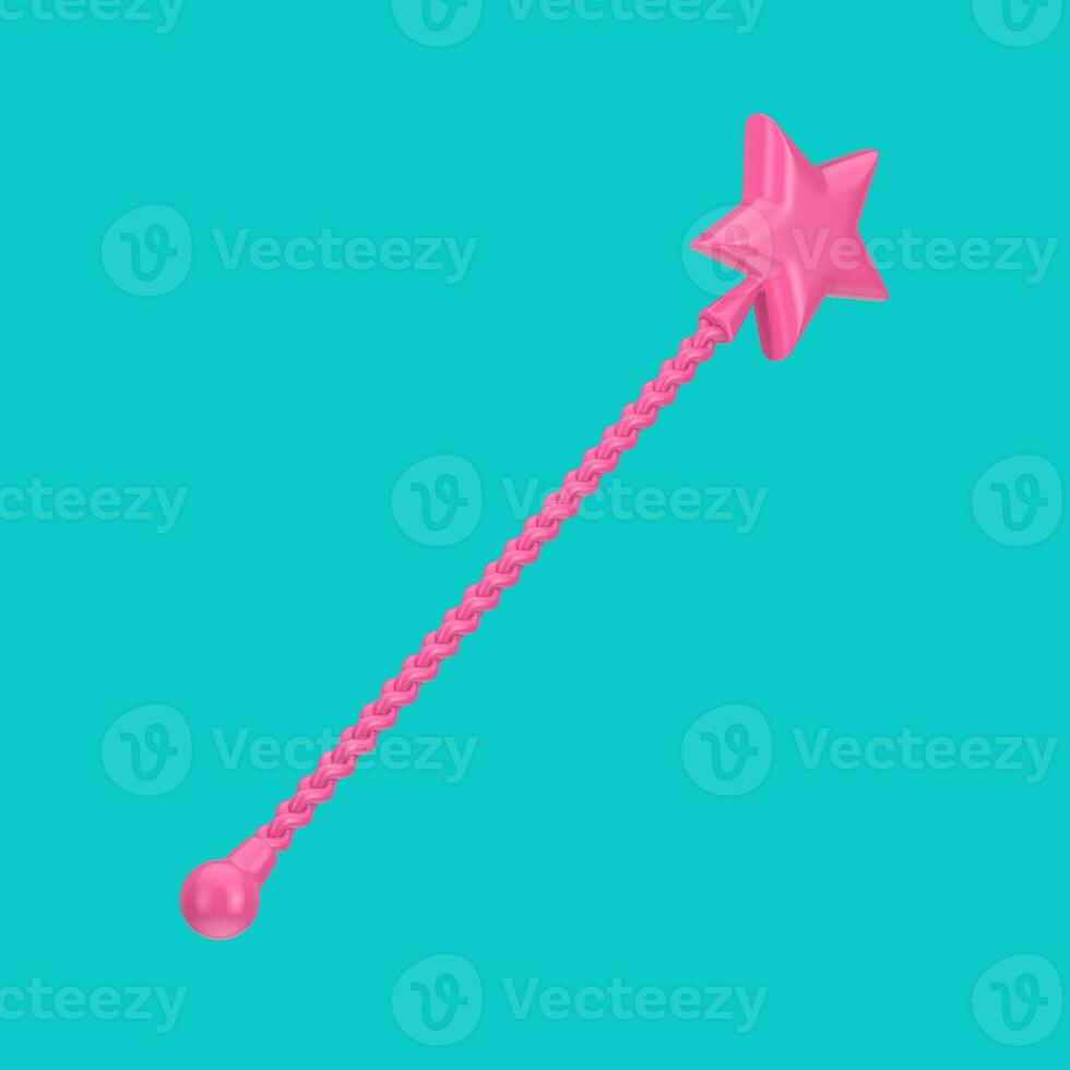 Pink Magic wand with Star on Top in Duotone Style. 3d Rendering photo