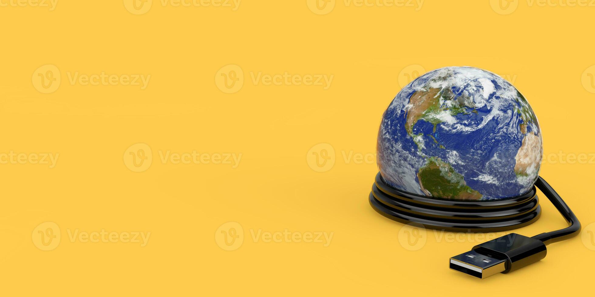 Planete Earth World Globe with USB Cable. Elements of this image furnished by NASA. 3d Rendering photo