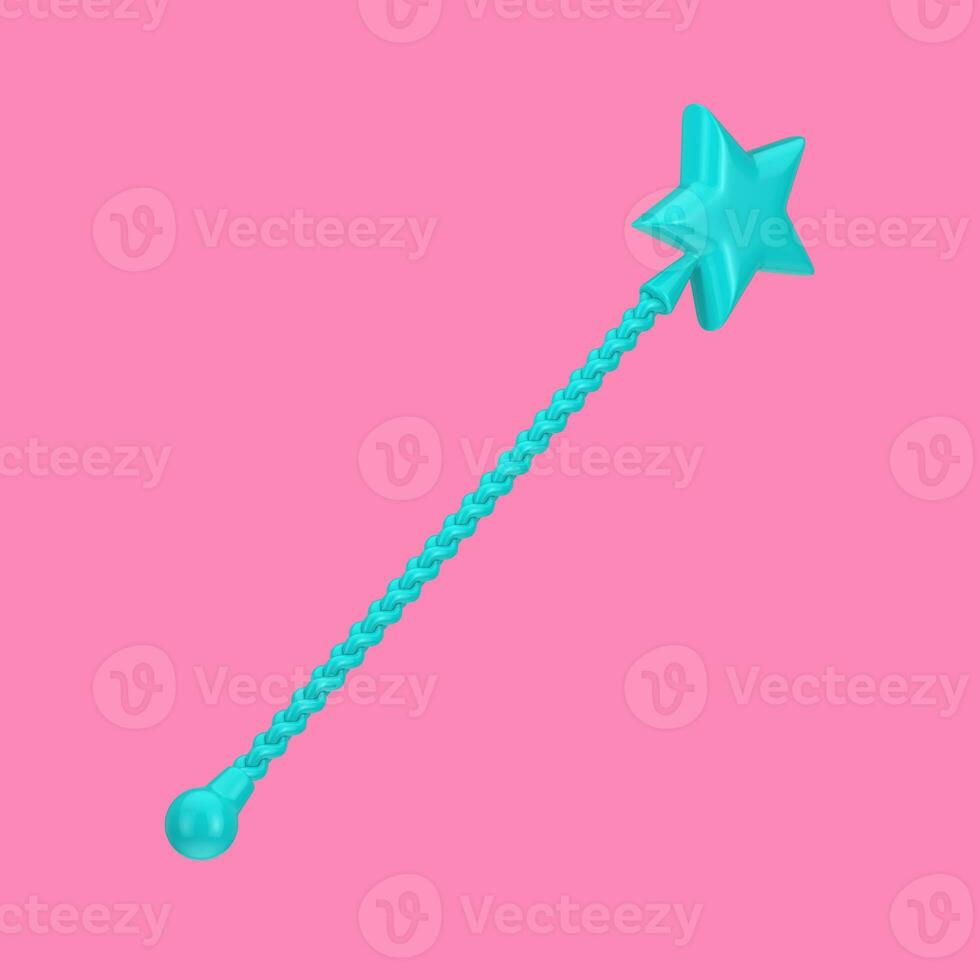 Blue Magic wand with Star on Top in Duotone Style. 3d Rendering photo