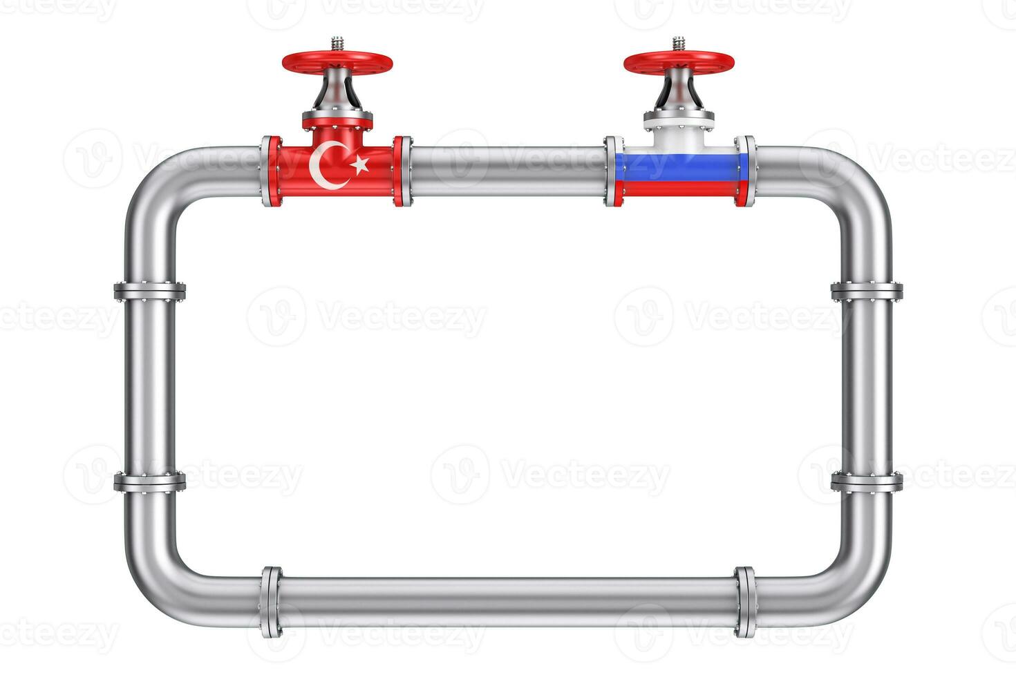 The Gas Pipeline with Valves and Flags Turkey and Russia with Free Space for Your Design. 3d Rendering photo