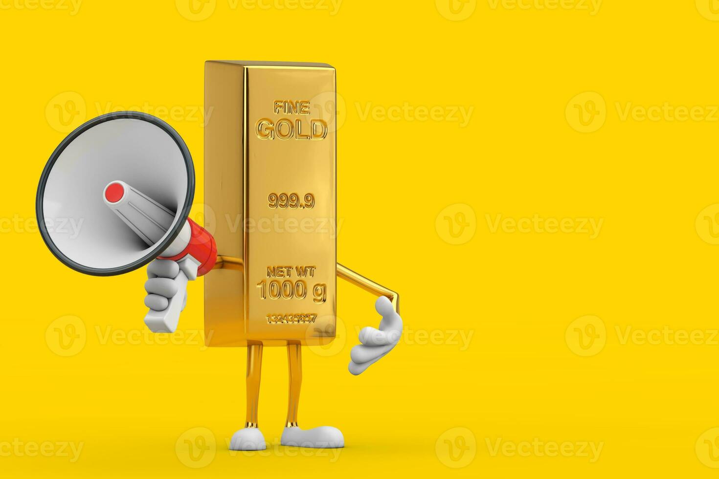 Golden Bar Cartoon Person Character Mascot with Red Retro Megaphone. 3d Rendering photo