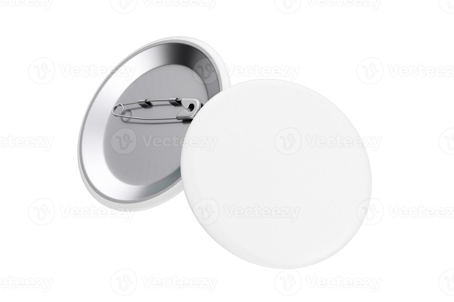 Front and Back View of White Button Badges Mockup. 3d Rendering photo