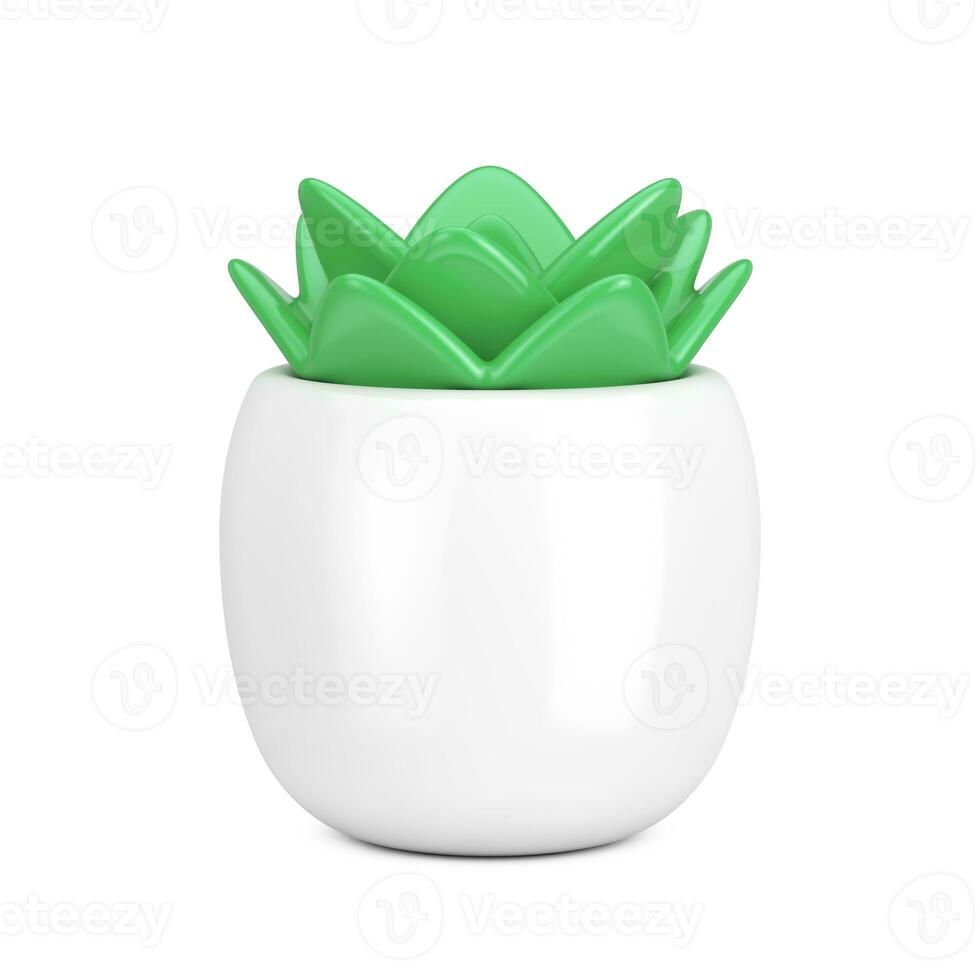 Abstract Cartoon Green Leaves Plant in Pot Web Icon Sign. 3d Rendering photo