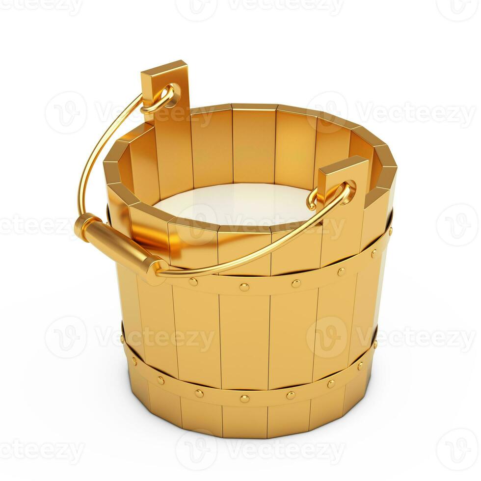 Golden Bucket Filled with Fresh Milk. 3d Rendering photo