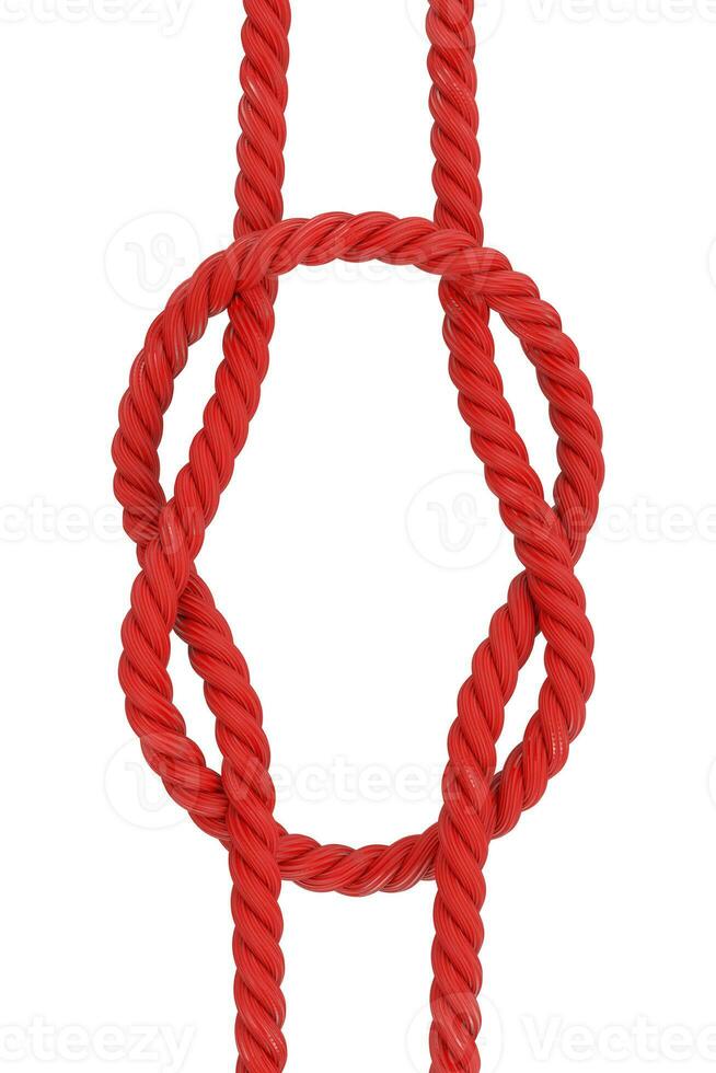 Red Rope with Reef Square Knot. 3d Rendering photo