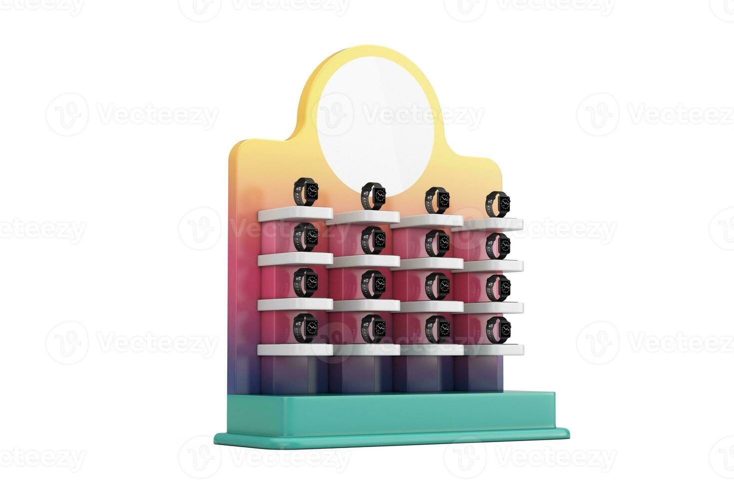 Modern Smart Watches with Store Product Display Showcase Rack Shelves. 3d Rendering photo
