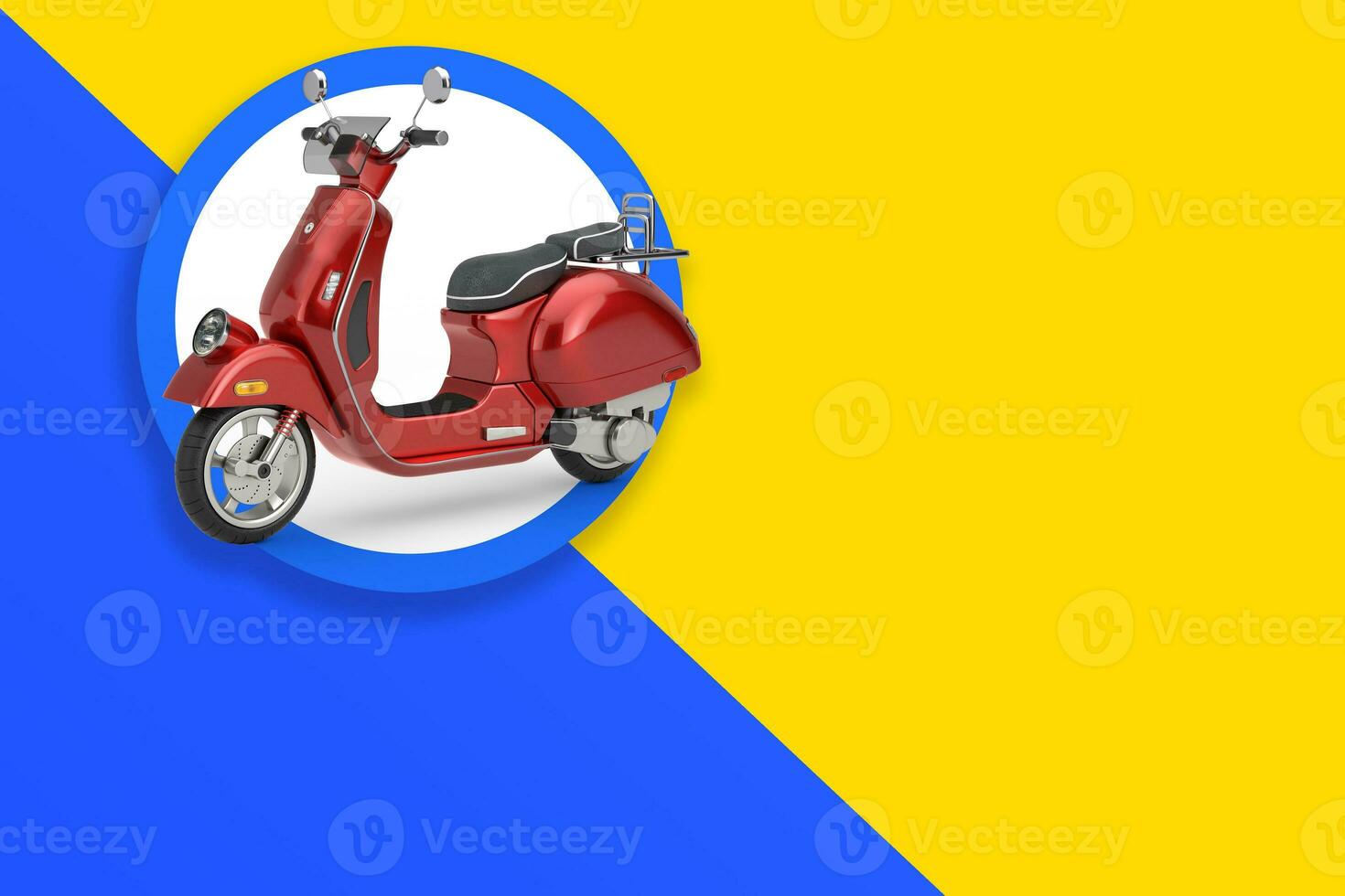 rojo clásico Clásico retro o eléctrico scooter motobike etiqueta etiqueta con gratis espacio para tu diseño. 3d representación foto