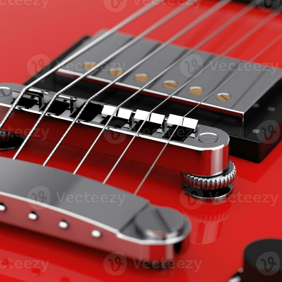 Red Electric Guitar Strings. 3d Rendering photo