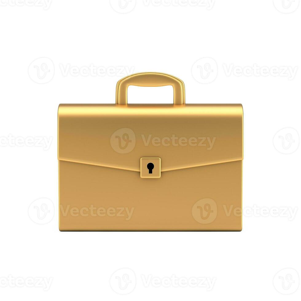 Golden Cartoon Icon Briefcase or Schoolbag. 3d Rendering photo