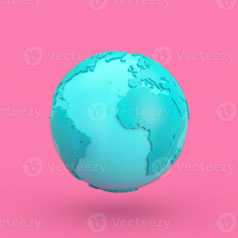 Blue Earth Globe in Duotone Style. 3d Rendering photo