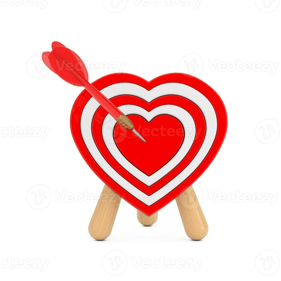 Love Concept. Archery Target in Shape of Heart with Dart in Center. 3d Rendering photo