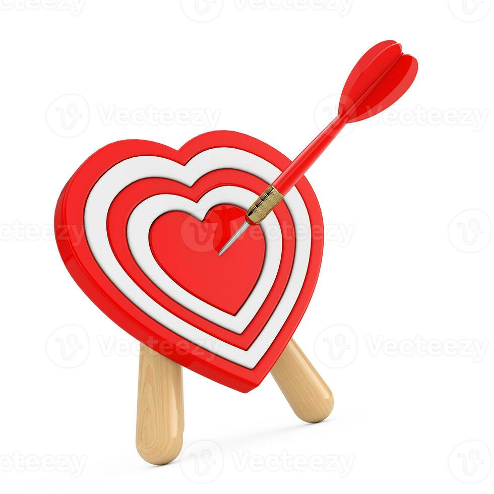 Love Concept. Archery Target in Shape of Heart with Dart in Center. 3d Rendering photo