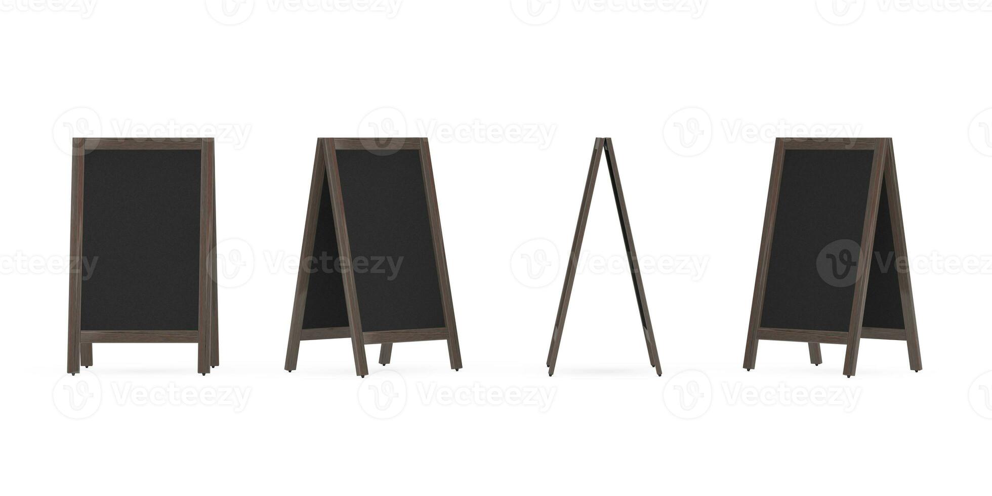 Blank Wooden Menu Blackboard Outdoor Display in Different Position. 3d Rendering photo