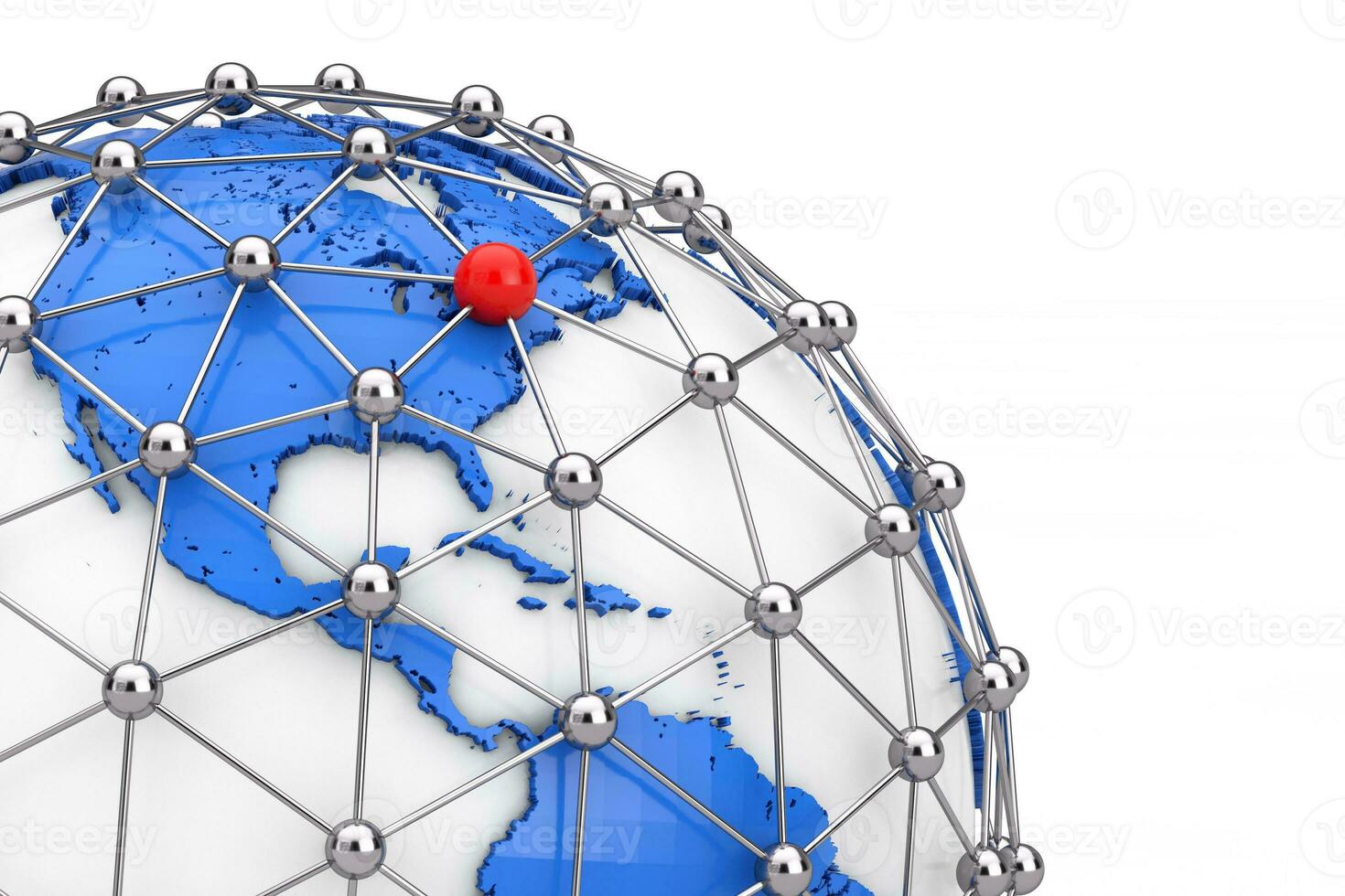 Global Network Connection Concept. World Map Earth Globe with Point Spheres and Connection Lines. 3d Rendering photo